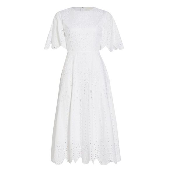 JASON WU Cotton Embroidered Eyelet Lace Midi Dress in White NWT Size 12